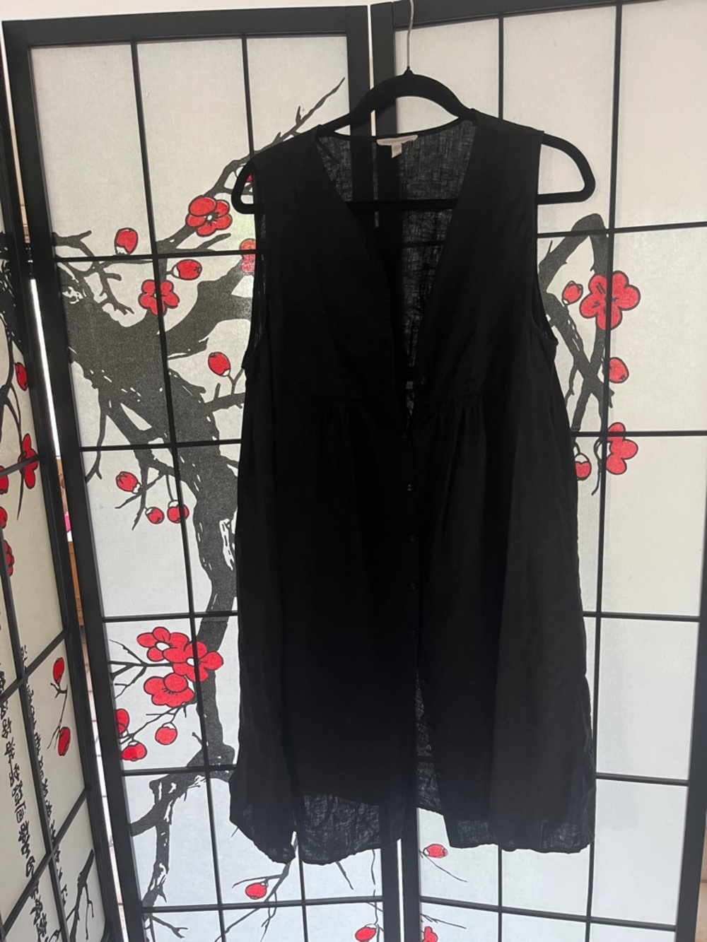 Eileen Fisher Black Linen Blend Tunic Coverup/Dress minimalist lightweight - Picture 6 of 7